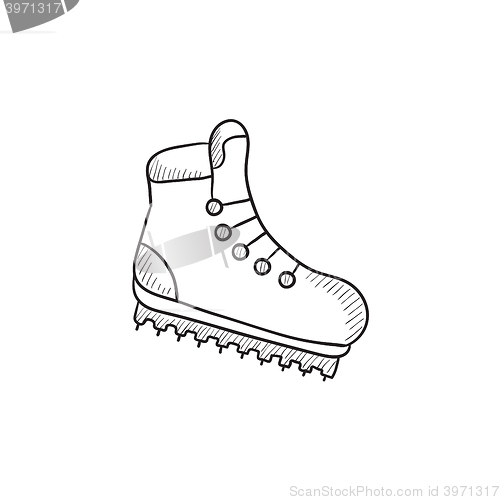 Image of Hiking boot with crampons sketch icon.