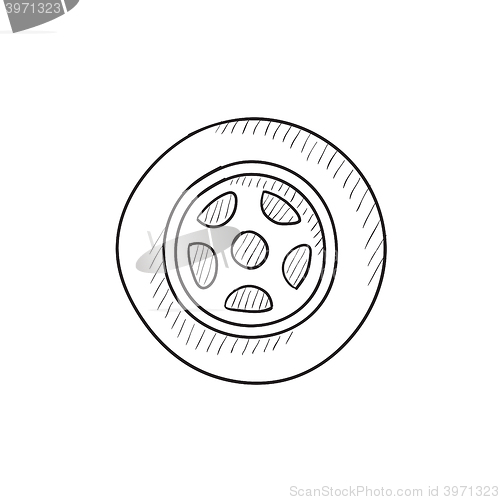 Image of Car wheel sketch icon.