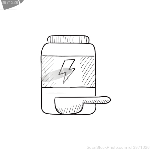 Image of Sport nutrition container sketch icon.