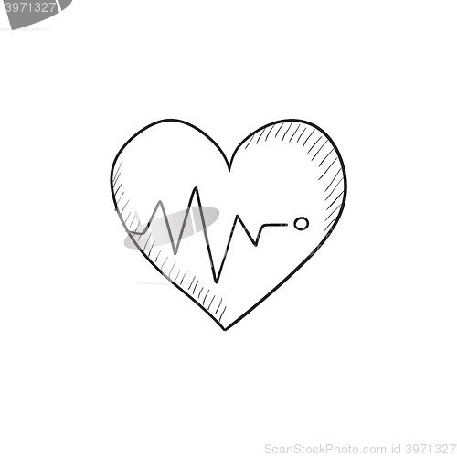 Image of Heart with cardiogram sketch icon.