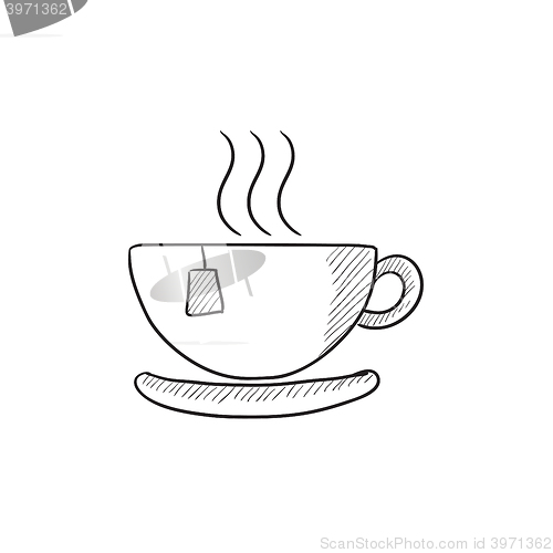 Image of Hot tea in cup sketch icon.