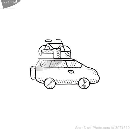 Image of Car with bicycle mounted to the roof sketch icon.