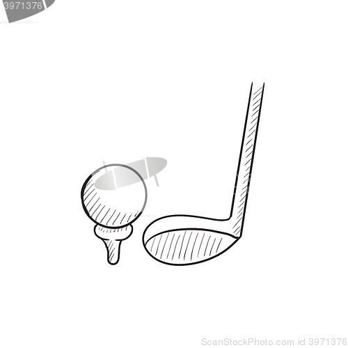 Image of Golf ball and putter sketch icon.