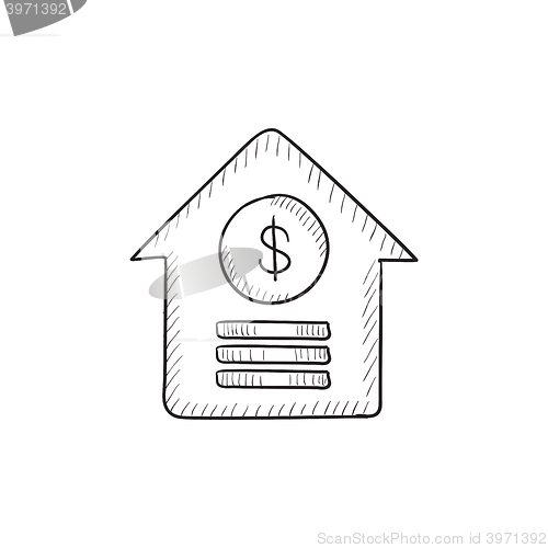 Image of House with dollar symbol sketch icon.