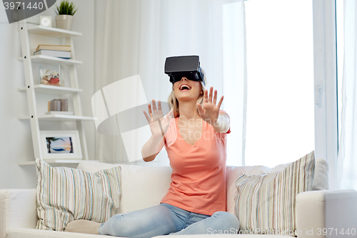Image of woman in virtual reality headset or 3d glasses