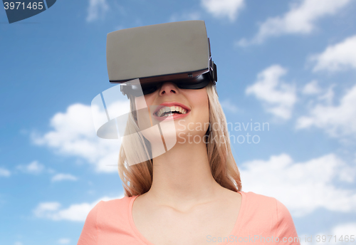 Image of woman in virtual reality headset or 3d glasses