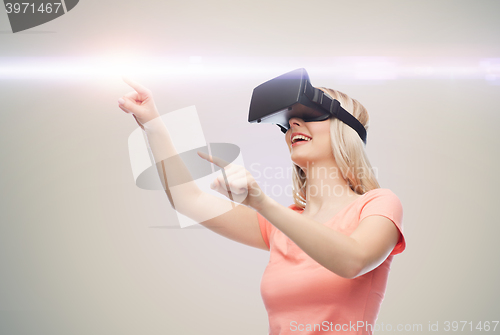 Image of woman in virtual reality headset or 3d glasses