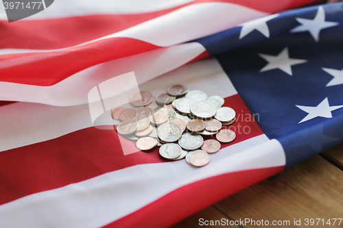 Image of close up of american flag and money