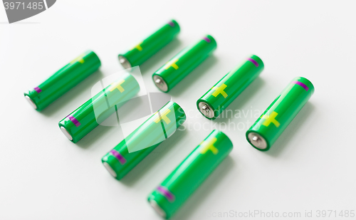 Image of close up of green alkaline batteries