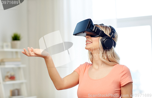 Image of woman in virtual reality headset or 3d glasses