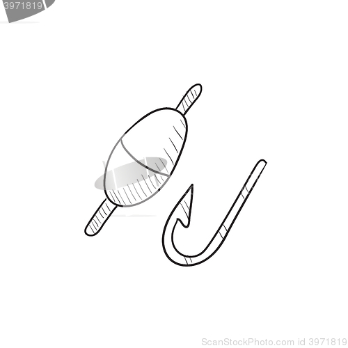 Image of Fishing hook with bobber sketch icon.