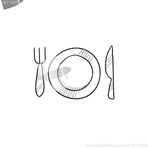 Image of Plate with cutlery sketch icon.