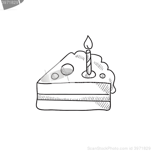 Image of Slice of cake with candle sketch icon.