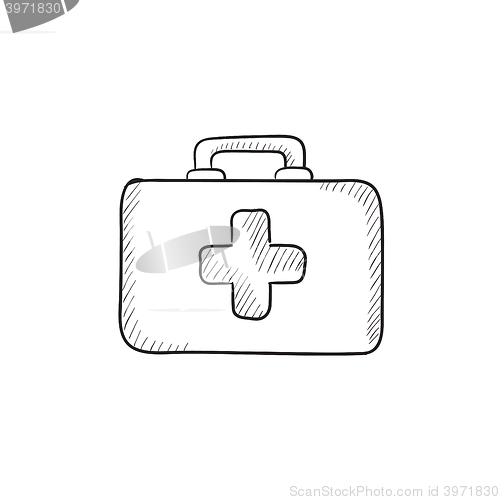 Image of First aid kit sketch icon.