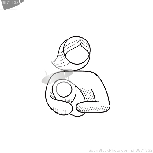 Image of Woman holding baby sketch icon.