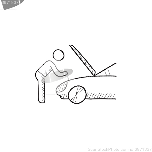 Image of Man fixing car sketch icon.