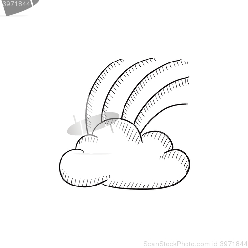 Image of Rainbow in cloud sketch icon.