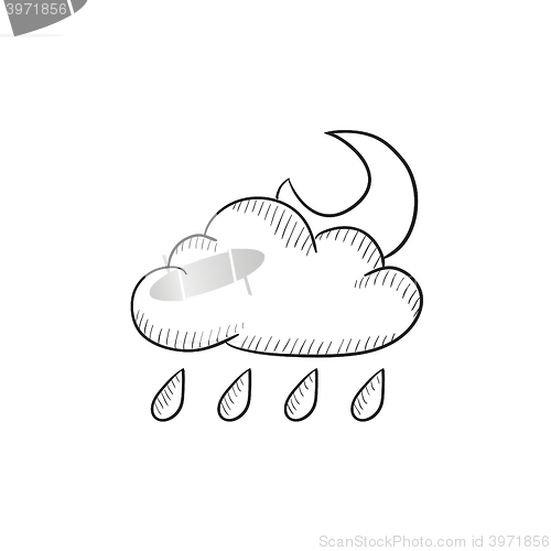 Image of Cloud with rain and moon sketch icon.