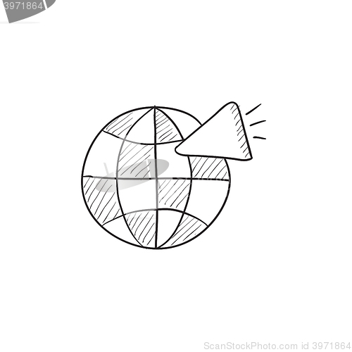 Image of Globe with loudspeaker sketch icon.