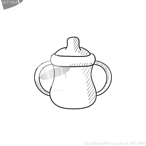 Image of Baby bottle with handles sketch icon.