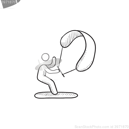 Image of Kite surfing sketch icon.