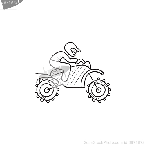 Image of Man riding motocross bike sketch icon.