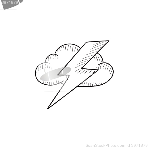 Image of Cloud and lightning bolt sketch icon.