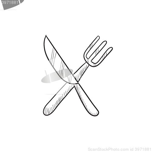 Image of Knife and fork sketch icon.