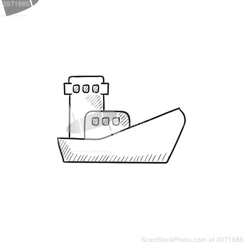 Image of Cargo container ship sketch icon.