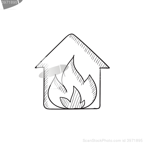 Image of House on fire sketch icon.