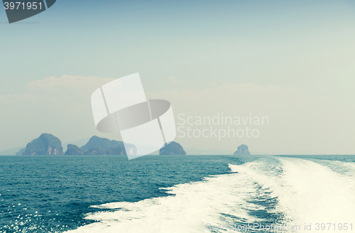 Image of ocean view from board of sailing boat or yacht