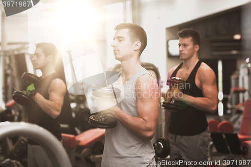 Image of group of men with dumbbells in gym