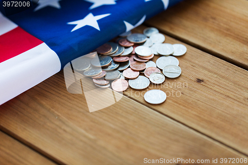 Image of close up of american flag and money