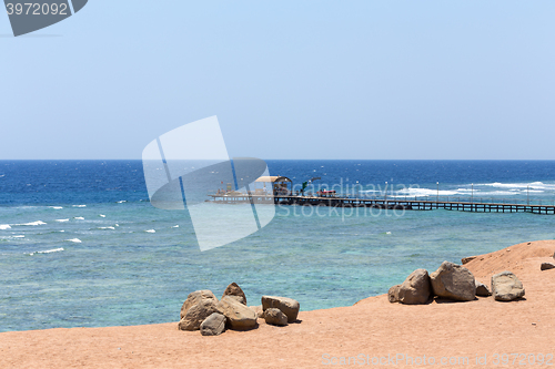 Image of Red sea coastline with diving pier, Egypt