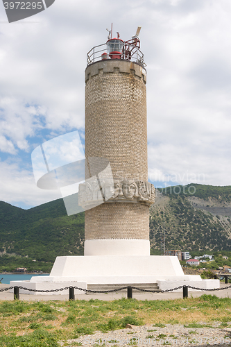 Image of Big Utrish, Russia - May 17, 2016: Monument to the lighthouse on the island of Utrish, built in 1975 in tribute to all sailors of the Azov-Black Sea fleet, as well as the crew of the vehicle \"Fabrici