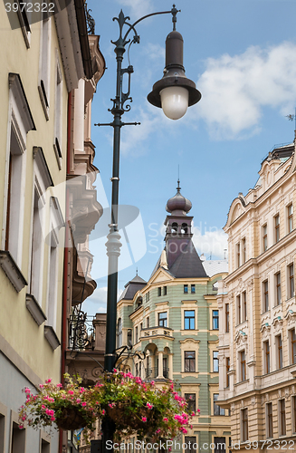 Image of beautiful old wall lamp on a historic street near the Prague Castle