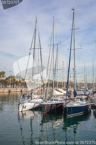 Image of Row of luxury yachts mooring in a harbour