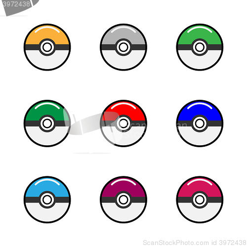 Image of Vector game balls for play in team. Pokeball object