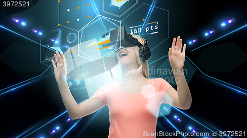 Image of woman in virtual reality headset or 3d glasses