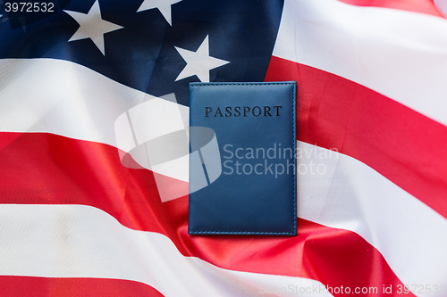 Image of close up of american flag and passport