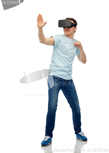 Image of man in virtual reality headset or 3d glasses