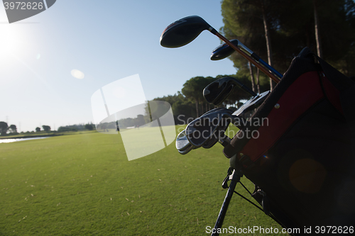 Image of close up golf bag on course