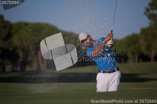 Image of pro golfer hitting a sand bunker shot