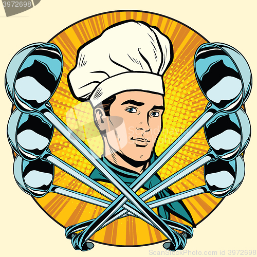 Image of Cook and ladles stylized pop art retro icon