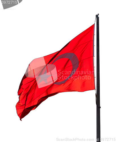 Image of Flag of Turkey waving in wind evening