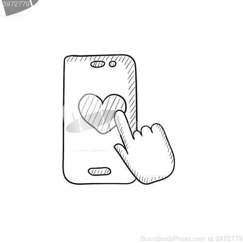 Image of Smartphone with heart sign sketch icon.