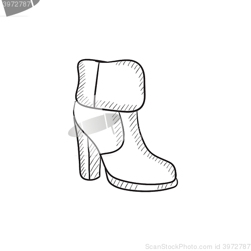 Image of High-heeled ankle boot with fur sketch icon.