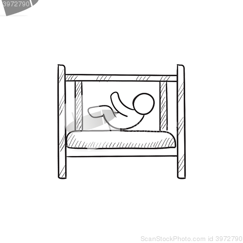 Image of Baby laying in crib sketch icon.