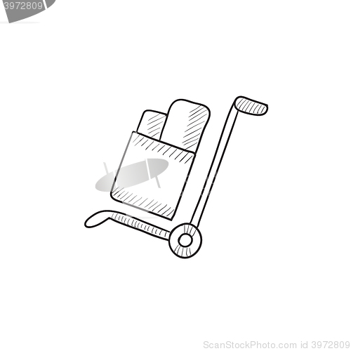 Image of Shopping handling trolley sketch icon.