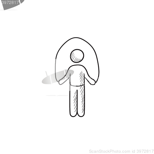 Image of Man exercising with skipping rope sketch icon.